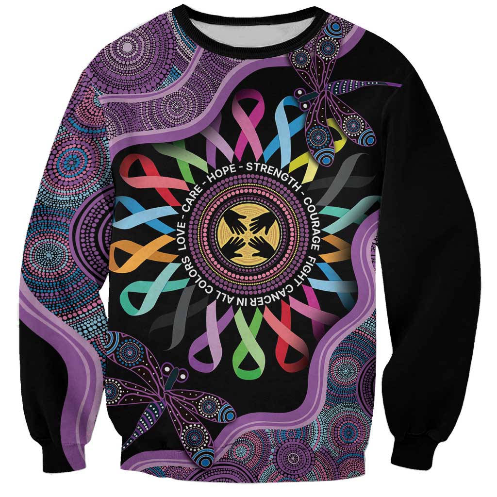 Inspirational Fight Cancers In All Color Personalised Sweatshirt Dragonfly Aboriginal Art