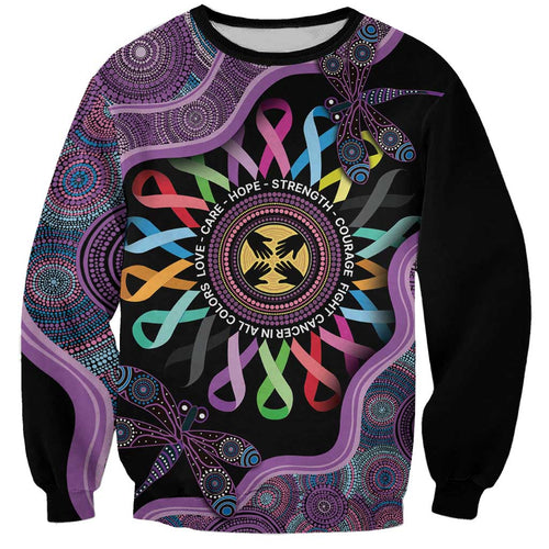 Inspirational Fight Cancers In All Color Personalised Sweatshirt Dragonfly Aboriginal Art
