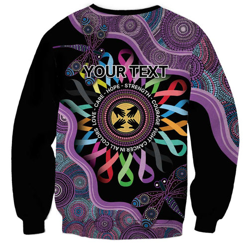 Inspirational Fight Cancers In All Color Personalised Sweatshirt Dragonfly Aboriginal Art
