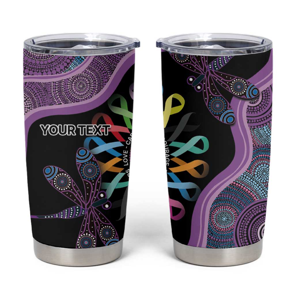 Inspirational Fight Cancers In All Color Personalised Tumbler Cup Dragonfly Aboriginal Art