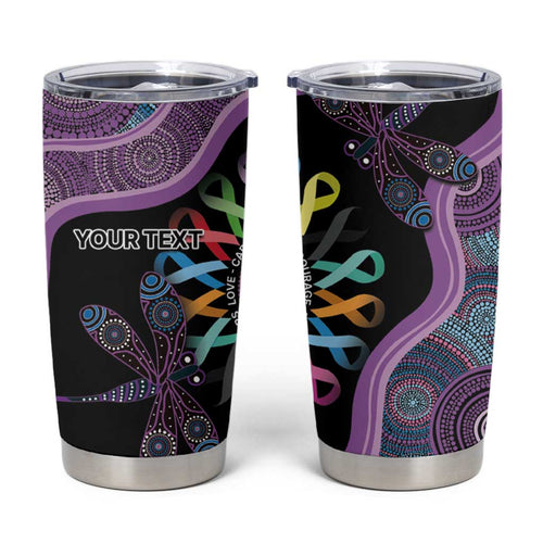 Inspirational Fight Cancers In All Color Personalised Tumbler Cup Dragonfly Aboriginal Art