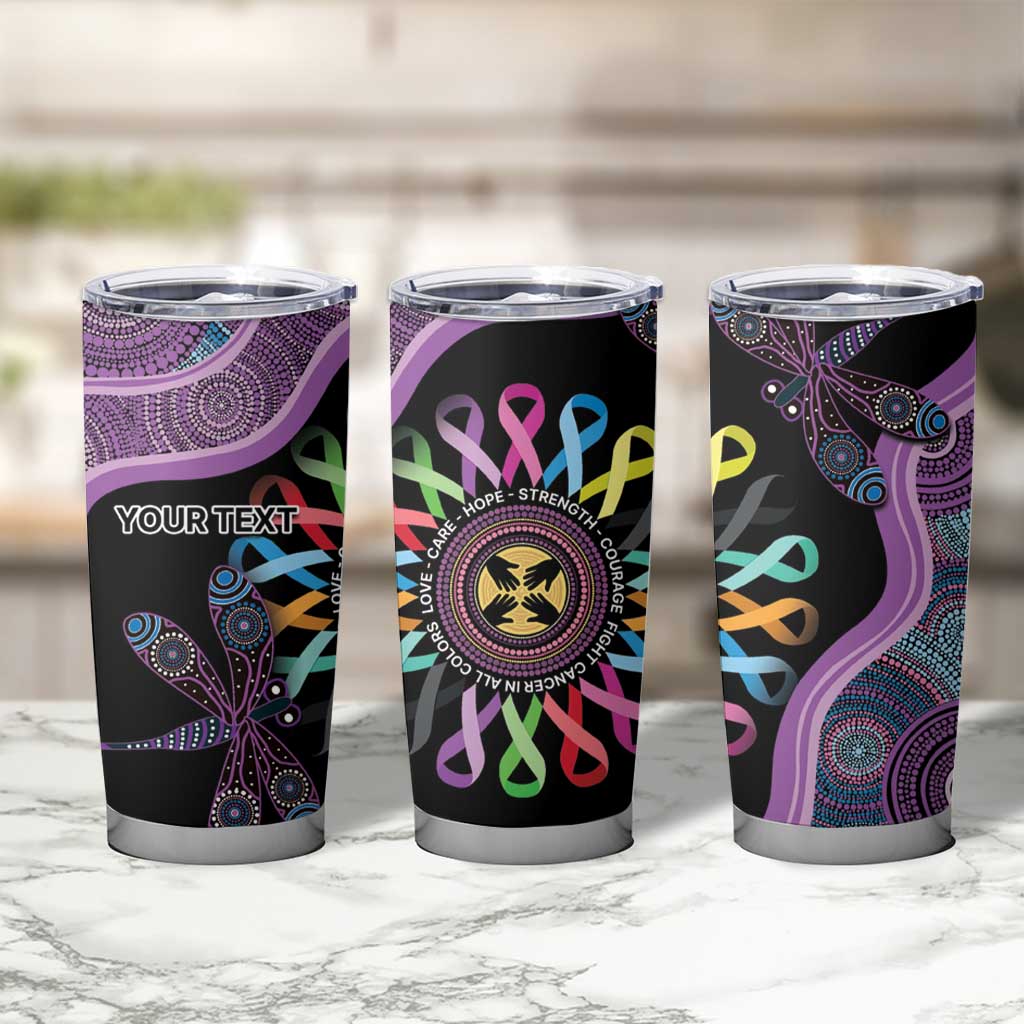 Inspirational Fight Cancers In All Color Personalised Tumbler Cup Dragonfly Aboriginal Art