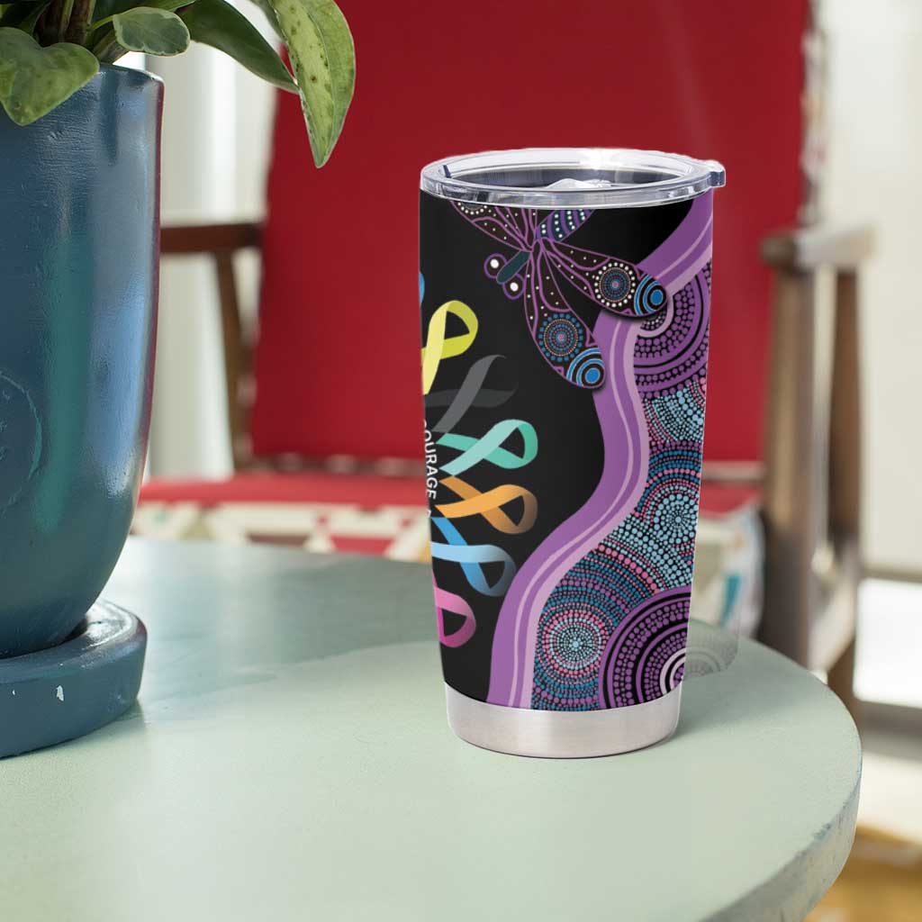 Inspirational Fight Cancers In All Color Personalised Tumbler Cup Dragonfly Aboriginal Art
