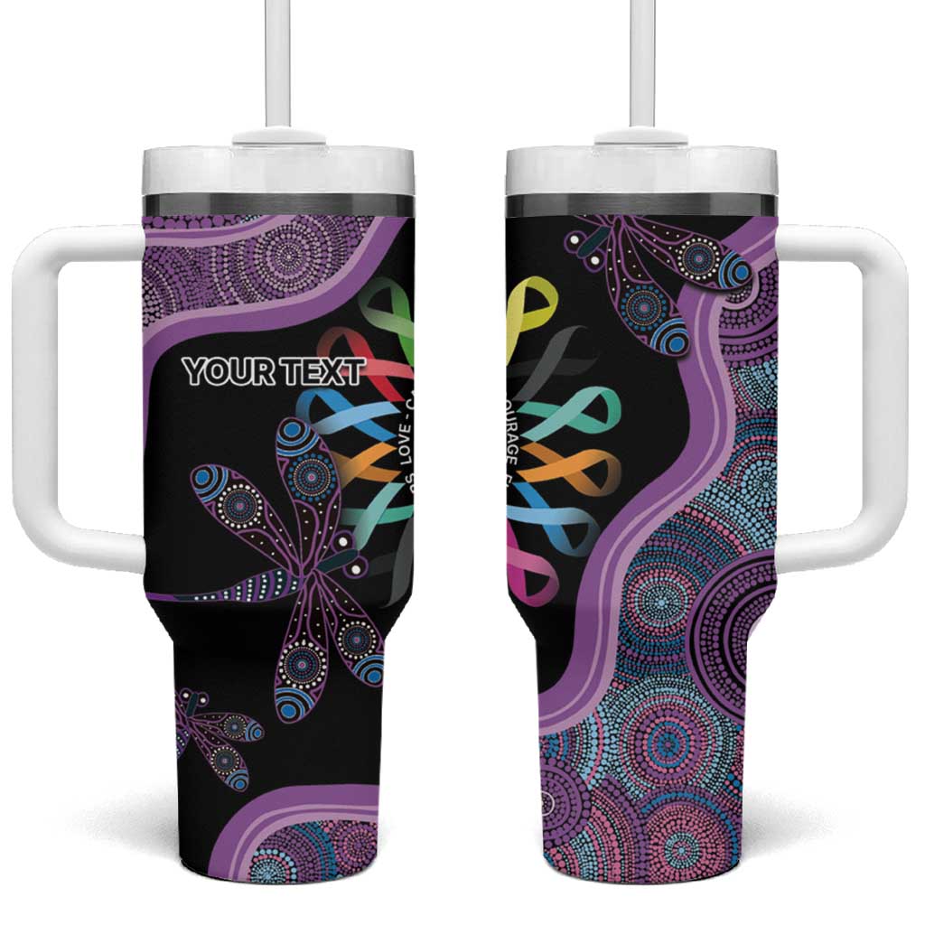 Inspirational Fight Cancers In All Color Personalised Tumbler With Handle Dragonfly Aboriginal Art