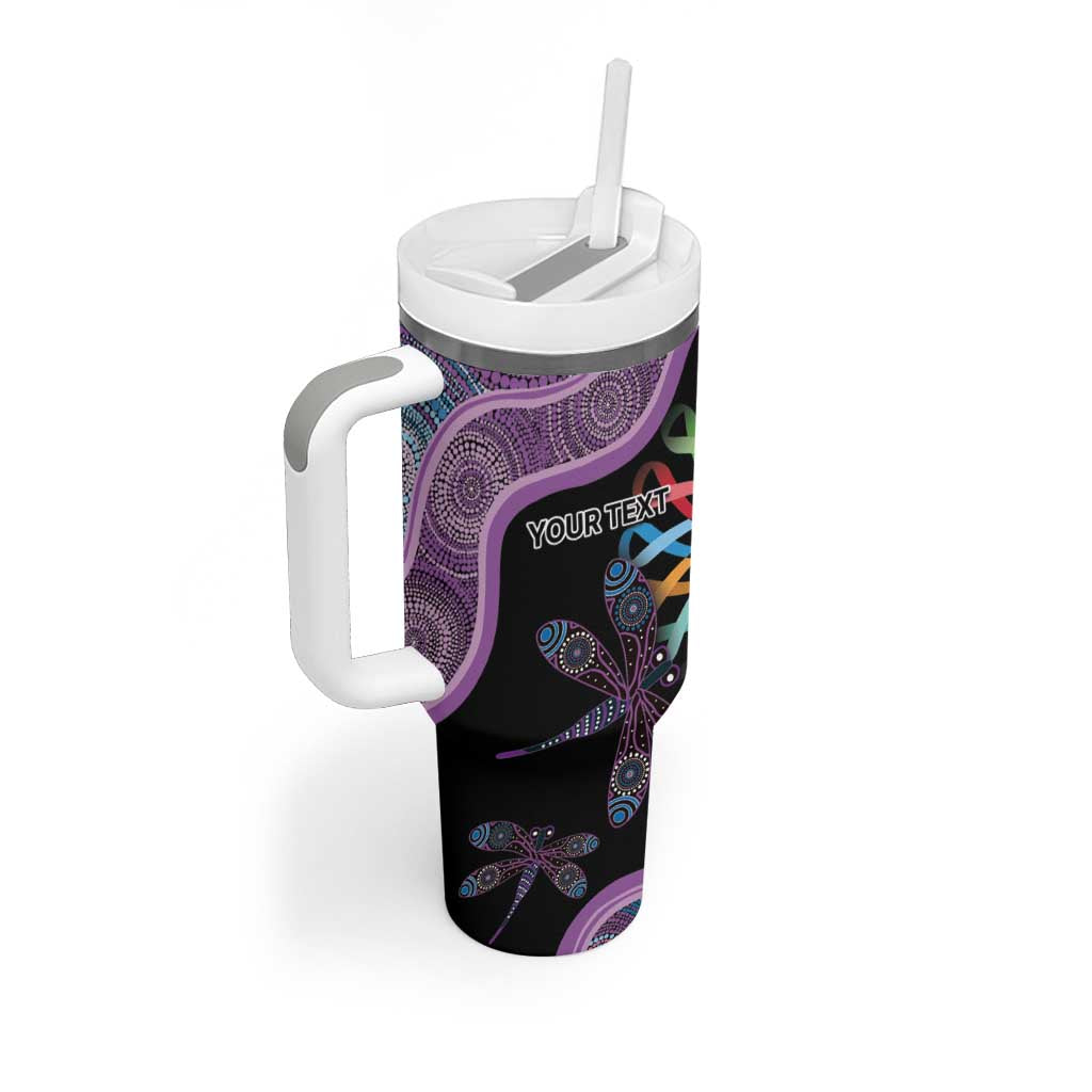 Inspirational Fight Cancers In All Color Personalised Tumbler With Handle Dragonfly Aboriginal Art