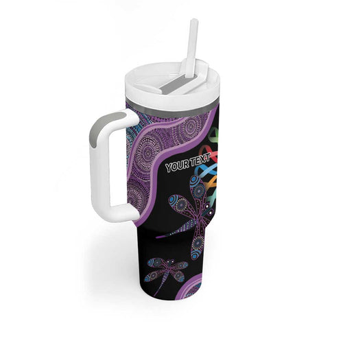 Inspirational Fight Cancers In All Color Personalised Tumbler With Handle Dragonfly Aboriginal Art