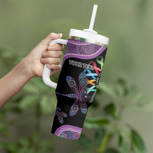 Inspirational Fight Cancers In All Color Personalised Tumbler With Handle Dragonfly Aboriginal Art