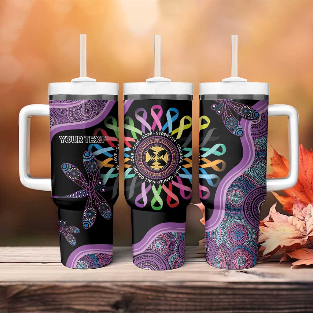 Inspirational Fight Cancers In All Color Personalised Tumbler With Handle Dragonfly Aboriginal Art
