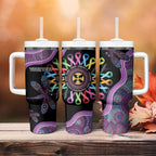 Inspirational Fight Cancers In All Color Personalised Tumbler With Handle Dragonfly Aboriginal Art