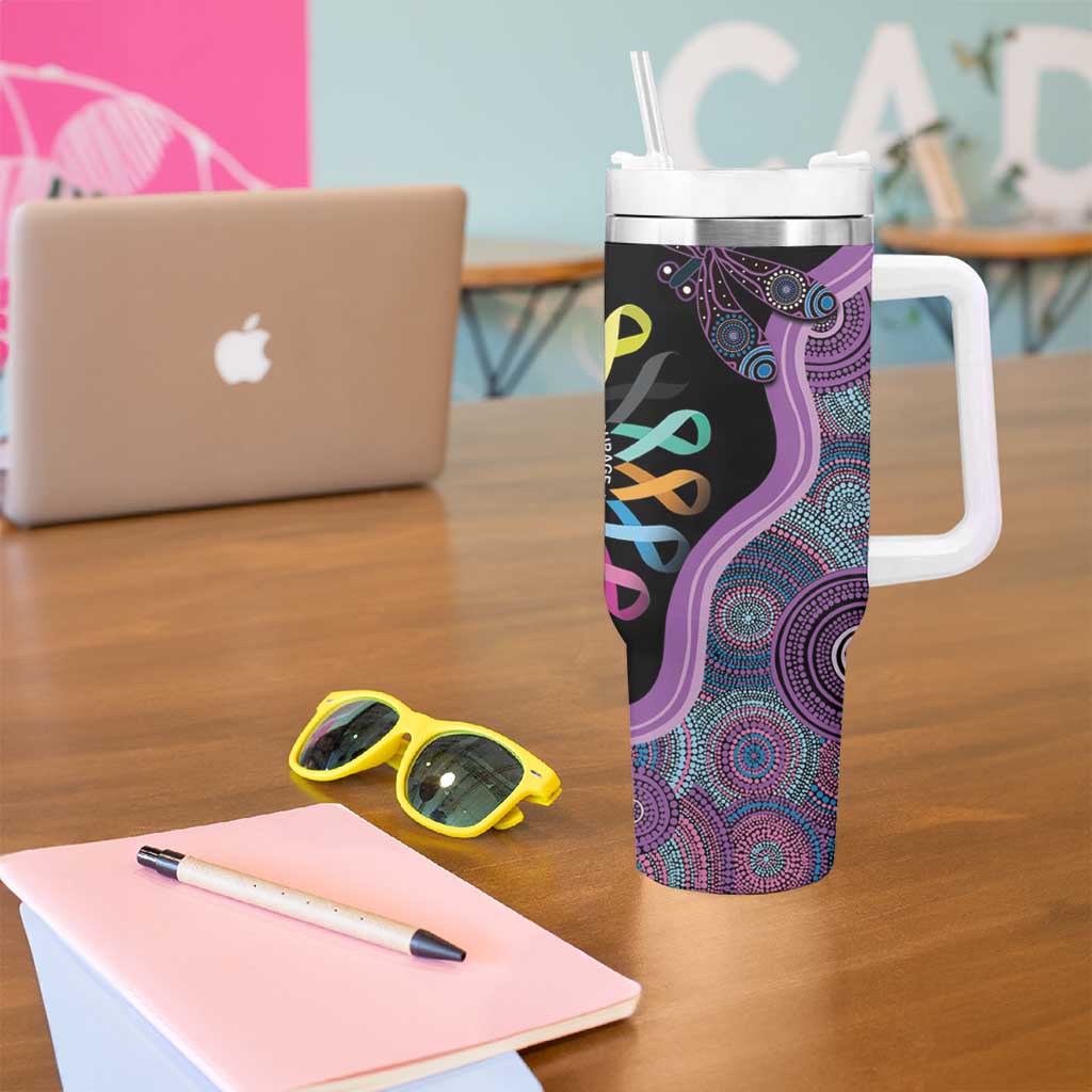 Inspirational Fight Cancers In All Color Personalised Tumbler With Handle Dragonfly Aboriginal Art