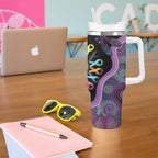 Inspirational Fight Cancers In All Color Personalised Tumbler With Handle Dragonfly Aboriginal Art
