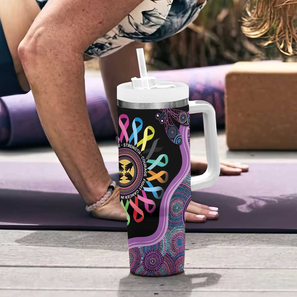 Inspirational Fight Cancers In All Color Personalised Tumbler With Handle Dragonfly Aboriginal Art