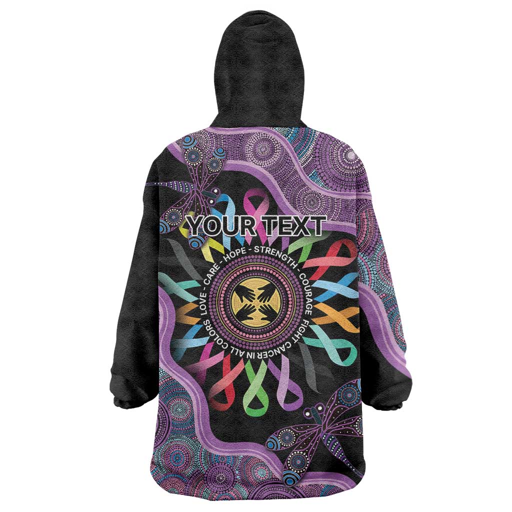 Inspirational Fight Cancers In All Color Personalised Wearable Blanket Hoodie Dragonfly Aboriginal Art