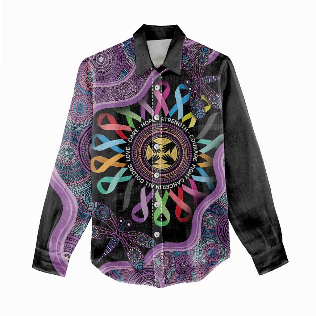 Inspirational Fight Cancers In All Color Personalised Women Casual Shirt Dragonfly Aboriginal Art