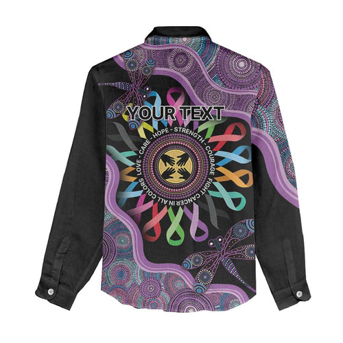 Inspirational Fight Cancers In All Color Personalised Women Casual Shirt Dragonfly Aboriginal Art