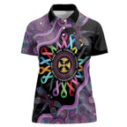 Inspirational Fight Cancers In All Color Personalised Women Polo Shirt Dragonfly Aboriginal Art