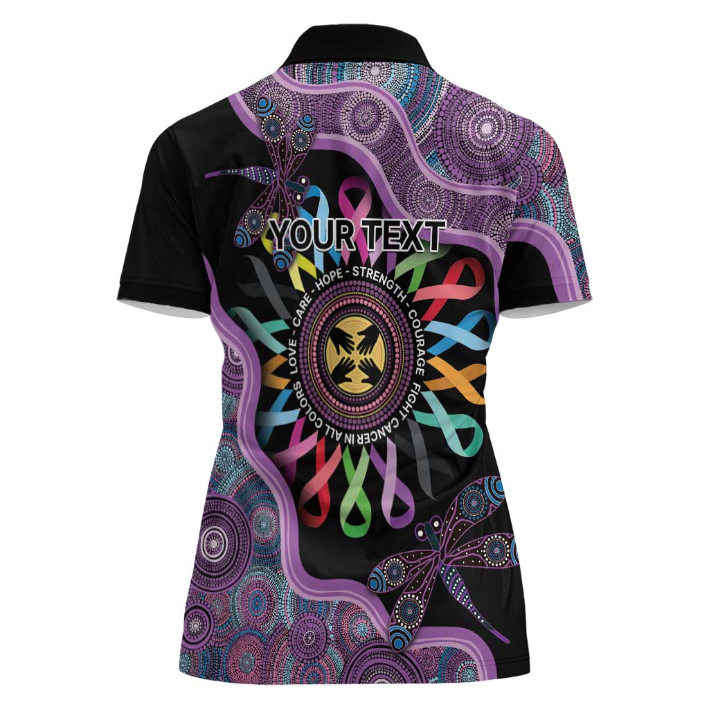 Inspirational Fight Cancers In All Color Personalised Women Polo Shirt Dragonfly Aboriginal Art