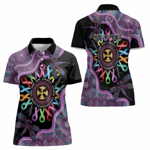 Inspirational Fight Cancers In All Color Personalised Women Polo Shirt Dragonfly Aboriginal Art