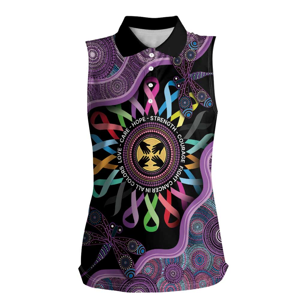 Inspirational Fight Cancers In All Color Personalised Women Sleeveless Polo Shirt Dragonfly Aboriginal Art