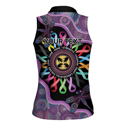 Inspirational Fight Cancers In All Color Personalised Women Sleeveless Polo Shirt Dragonfly Aboriginal Art