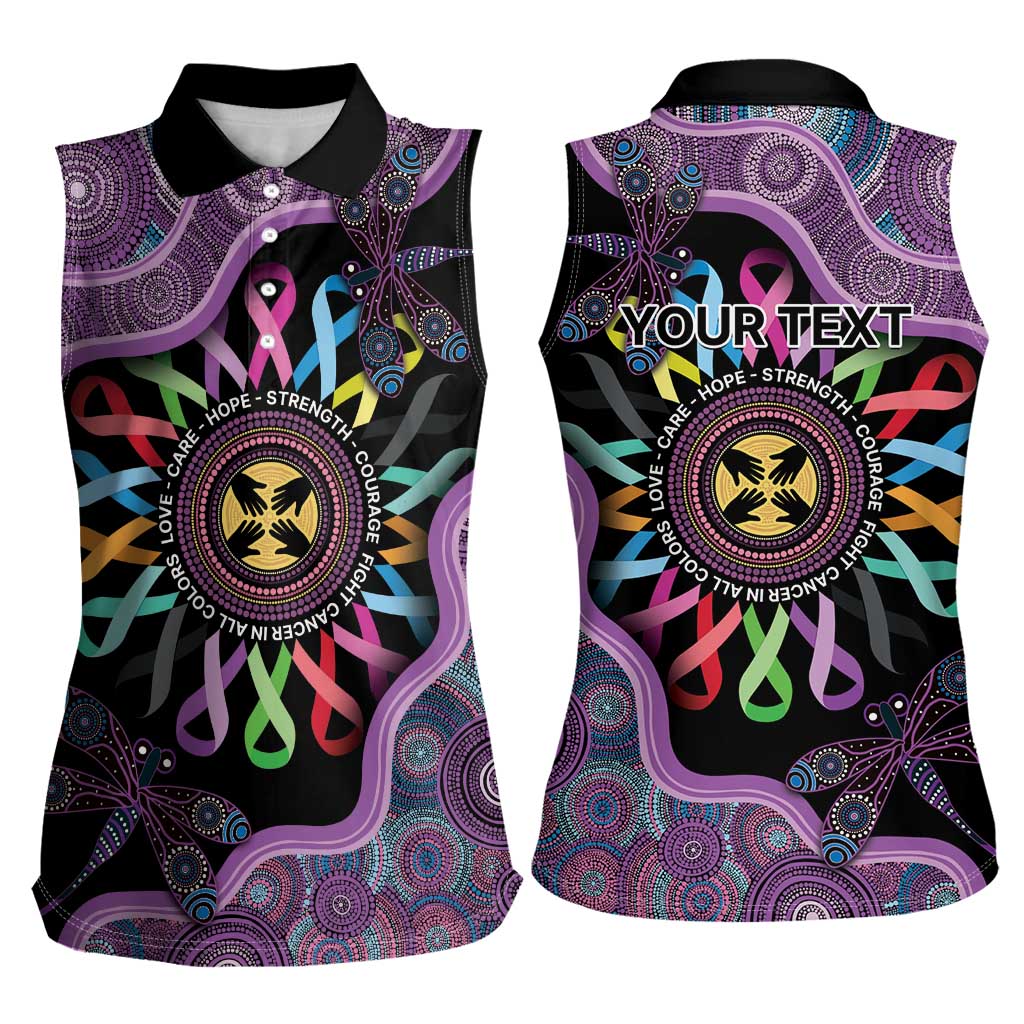 Inspirational Fight Cancers In All Color Personalised Women Sleeveless Polo Shirt Dragonfly Aboriginal Art