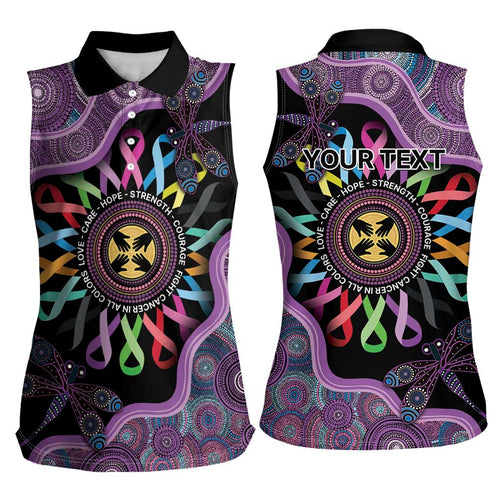 Inspirational Fight Cancers In All Color Personalised Women Sleeveless Polo Shirt Dragonfly Aboriginal Art