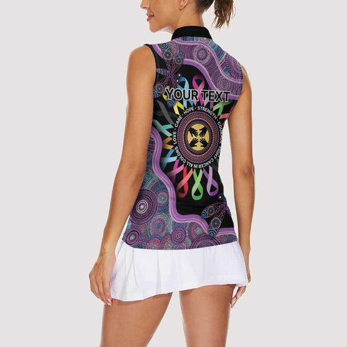 Inspirational Fight Cancers In All Color Personalised Women Sleeveless Polo Shirt Dragonfly Aboriginal Art
