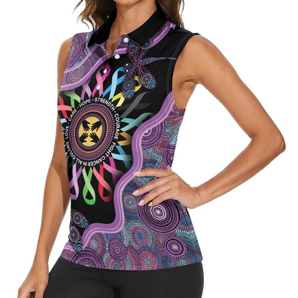 Inspirational Fight Cancers In All Color Personalised Women Sleeveless Polo Shirt Dragonfly Aboriginal Art