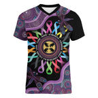 Inspirational Fight Cancers In All Color Personalised Women V-Neck T-Shirt Dragonfly Aboriginal Art
