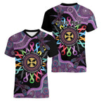 Inspirational Fight Cancers In All Color Personalised Women V-Neck T-Shirt Dragonfly Aboriginal Art