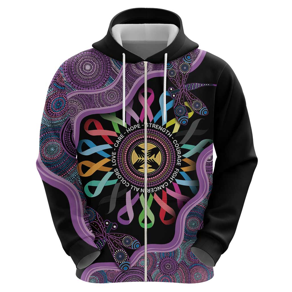 Inspirational Fight Cancers In All Color Personalised Zip Hoodie Dragonfly Aboriginal Art
