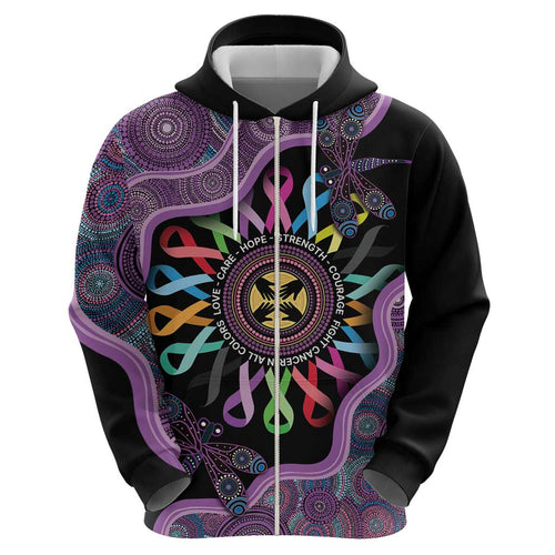 Inspirational Fight Cancers In All Color Personalised Zip Hoodie Dragonfly Aboriginal Art
