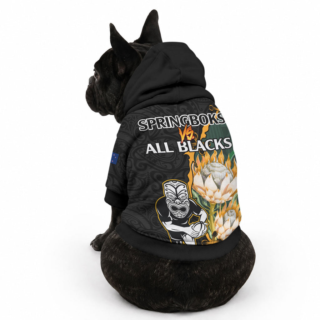 South Africa Protea and New Zealand Pet Hoodie Go All Black-Springboks Rugby with Kente And Maori