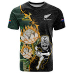 Custom South Africa Protea and New Zealand T Shirt Go All Black-Springboks Rugby with Kente And Maori LT9