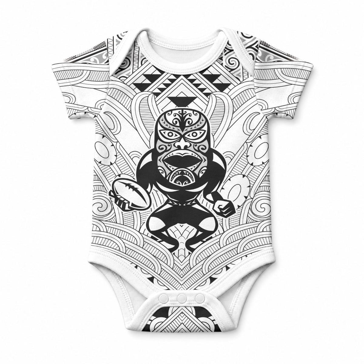 2026 Autumn Rugby Nations New Zealand Custom Baby Onesie White Kowhaiwhai Maori Tribal Taniko Motif