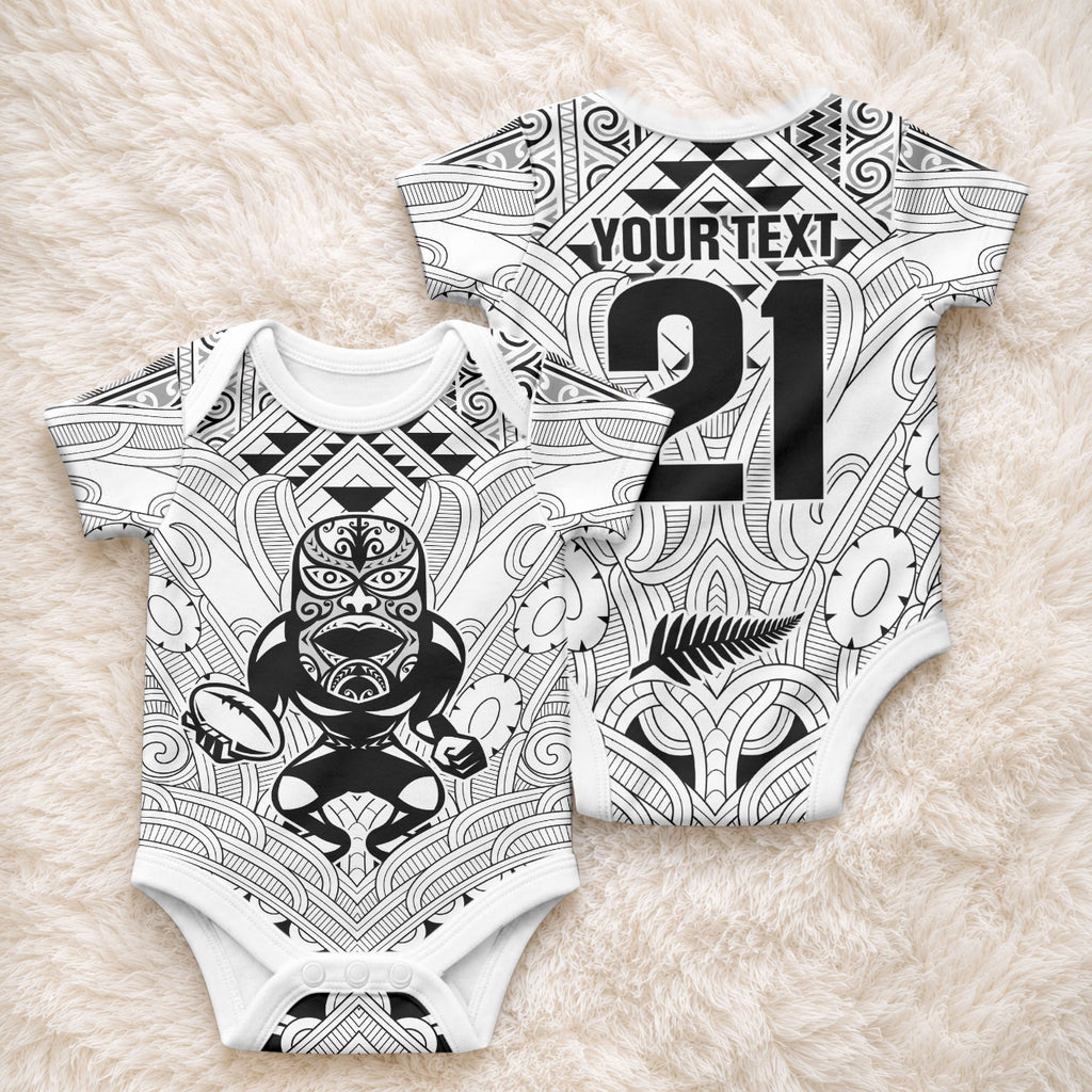 2026 Autumn Rugby Nations New Zealand Custom Baby Onesie White Kowhaiwhai Maori Tribal Taniko Motif
