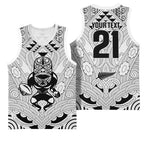 2026 Autumn Rugby Nations New Zealand Custom Basketball Jersey White Kowhaiwhai Maori Tribal Taniko Motif