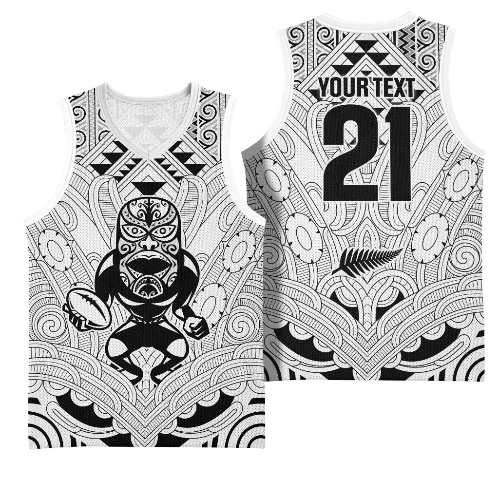 2026 Autumn Rugby Nations New Zealand Custom Basketball Jersey White Kowhaiwhai Maori Tribal Taniko Motif