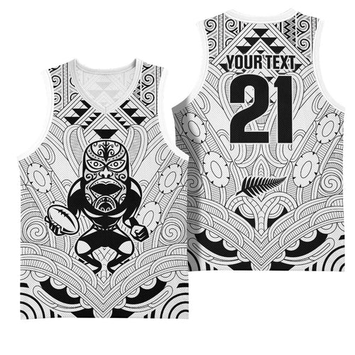 2026 Autumn Rugby Nations New Zealand Custom Basketball Jersey White Kowhaiwhai Maori Tribal Taniko Motif