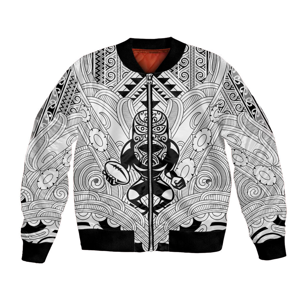 2026 Autumn Rugby Nations New Zealand Custom Bomber Jacket White Kowhaiwhai Maori Tribal Taniko Motif