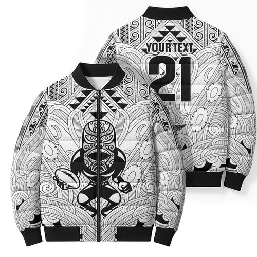 2026 Autumn Rugby Nations New Zealand Custom Bomber Puffer Jacket White Kowhaiwhai Maori Tribal Taniko Motif