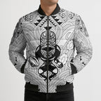 2026 Autumn Rugby Nations New Zealand Custom Bomber Puffer Jacket White Kowhaiwhai Maori Tribal Taniko Motif