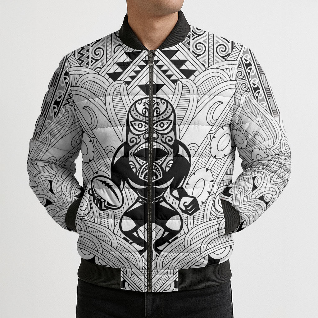 2026 Autumn Rugby Nations New Zealand Custom Bomber Puffer Jacket White Kowhaiwhai Maori Tribal Taniko Motif