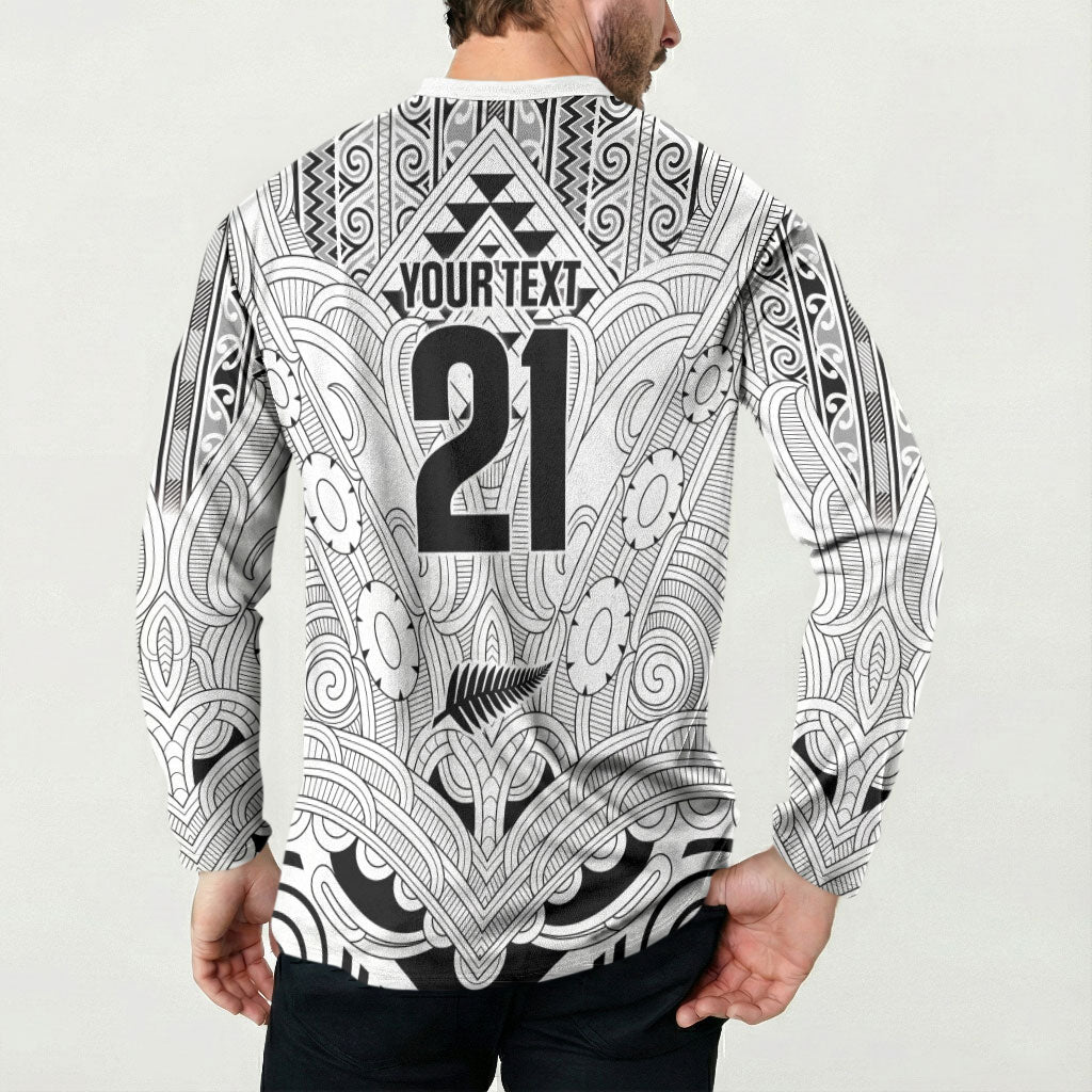2026 Autumn Rugby Nations New Zealand Custom Button Sweatshirt White Kowhaiwhai Maori Tribal Taniko Motif