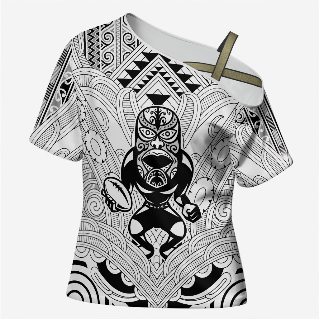 2026 Autumn Rugby Nations New Zealand Custom Cross Shoulder Shirt White Kowhaiwhai Maori Tribal Taniko Motif