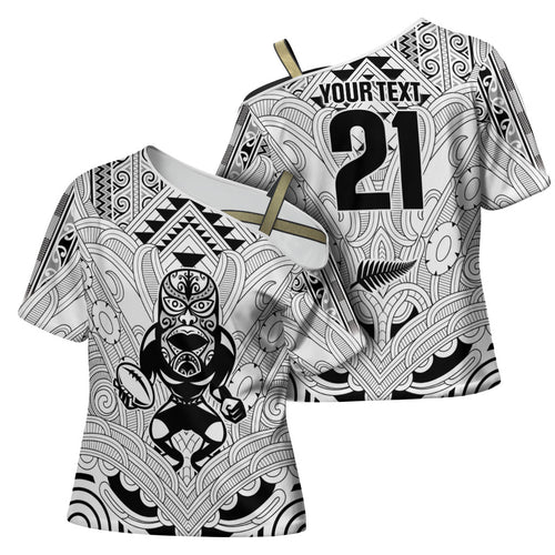 2026 Autumn Rugby Nations New Zealand Custom Cross Shoulder Shirt White Kowhaiwhai Maori Tribal Taniko Motif