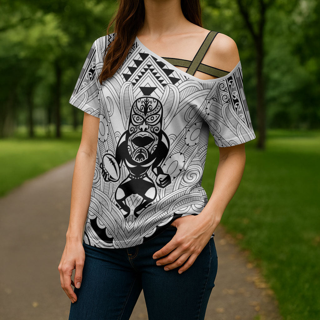 2026 Autumn Rugby Nations New Zealand Custom Cross Shoulder Shirt White Kowhaiwhai Maori Tribal Taniko Motif