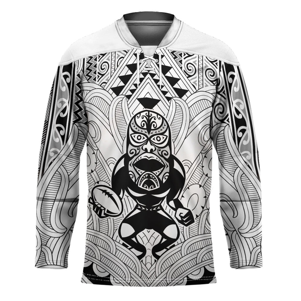 2026 Autumn Rugby Nations New Zealand Custom Hockey Jersey White Kowhaiwhai Maori Tribal Taniko Motif