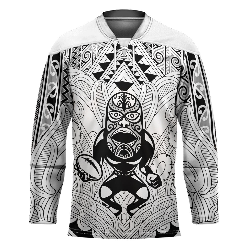 2026 Autumn Rugby Nations New Zealand Custom Hockey Jersey White Kowhaiwhai Maori Tribal Taniko Motif