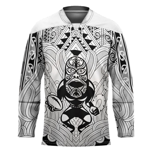 2026 Autumn Rugby Nations New Zealand Custom Hockey Jersey White Kowhaiwhai Maori Tribal Taniko Motif
